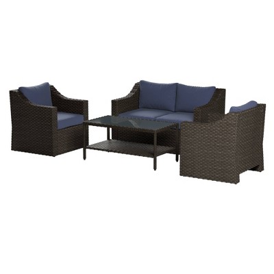 Bensen 4pc Traditional Outdoor Rattan Conversation Set - Navy/Gray - New Heights