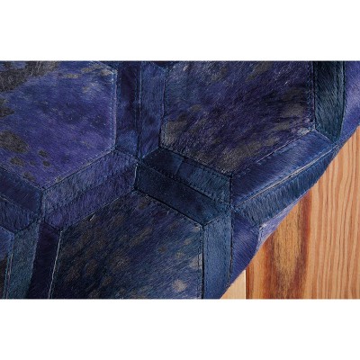 Cobalt Geometric Cowhide 8' x 10' Handmade Area Rug
