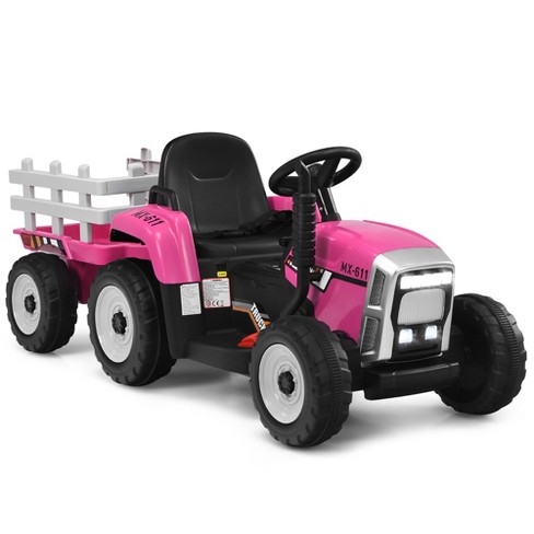 Costway 12V Kids Ride On Tractor with Trailer Ground Loader w/ RC & Lights Red\Pink\Green - image 1 of 4