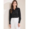 INSPIRE CHIC Women's Satin Point Collar Long Sleeve Button Down Work Office Blouse - 2 of 4