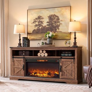 SinCiDo Fireplace TV Stand for 75" TV  w/ Fireplace & Sliding Barn Door, w/ Remote Control, 3D Flame, Fire Place TV Stands for Living Room - 1 of 4