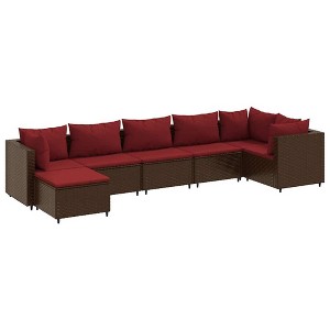 vidaXL Patio Lounge Set Brown PE Rattan, Powder-Coated Steel 7 Piece Set - 1 of 4