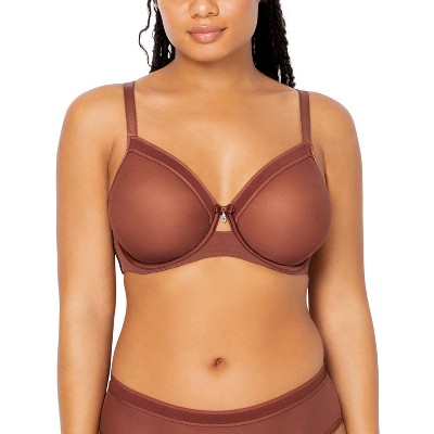 Curvy Couture Women's Solid Sheer Mesh Full Coverage Unlined Underwire Bra  Chocolate 36g : Target