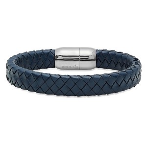 Steeltime Men's blue leather braided bracelet with stainless steel clasp - 1 of 4