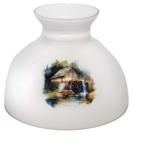 Aladdin Oil Lamp Glass Shade Fits 10 in Shade Ring Base, Diffuses, Softens and Disperses Light, White with Rustic Watermill - 1 of 4
