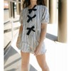 Women's Stripe Ruffle Bow Top - MIOU MUSE - 2 of 4