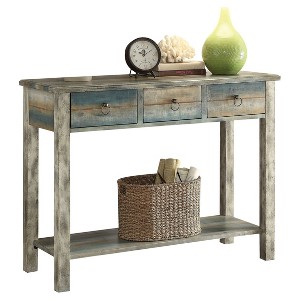 Acme Furniture Console Table Oak Teal: Antique Finish, Drawer & Shelf Storage, Spot Clean - 1 of 4