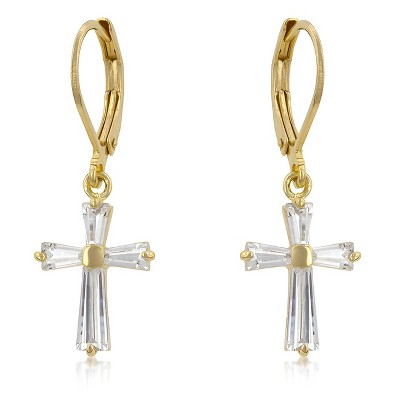 Slickblue Classic Cubic Zirconia Cross Earrings, 5ct Emerald CZ Stones, Gold or Silver Plating, Elegant Design