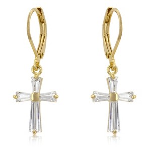 Slickblue Classic Cubic Zirconia Cross Earrings, 5ct Emerald CZ Stones, Gold or Silver Plating, Elegant Design - 1 of 3