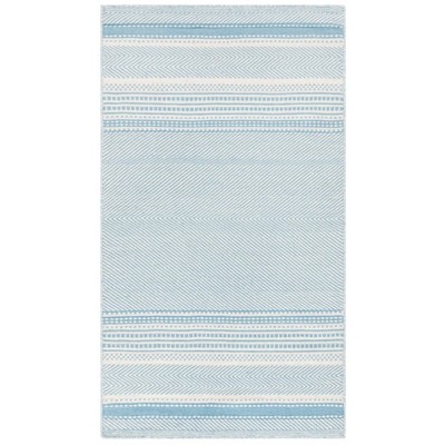Nomadic Essence Light Blue Striped Handwoven Wool-Cotton Rug