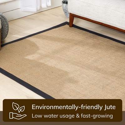 Well Woven Sorel Non-Slip Natural Jute Solid Border Natural Black Area Rug