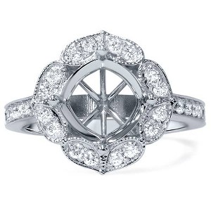 Pompeii3 1/2ct Antique Halo Diamond Engagement Ring Setting 14K White Gold - 1 of 4