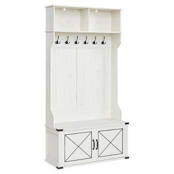 VASAGLE White Hall Tree with Bench and Shoe Storage, Entryway Coat Rack with Shoe Bench, Farmfouse Wooden Shoe Cabinet Rustic White