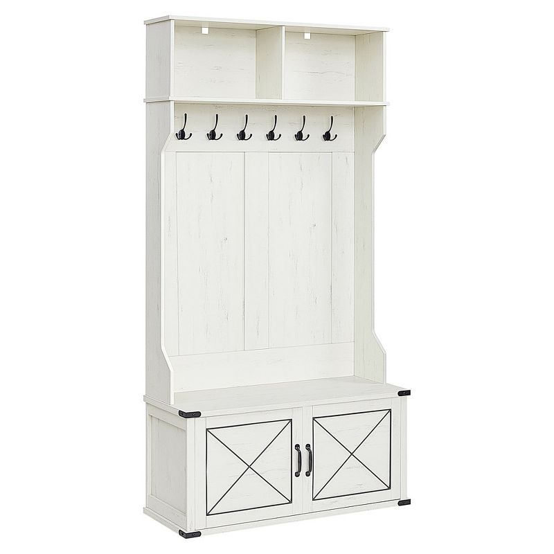 VASAGLE White Hall Tree with Bench and Shoe Storage, Entryway Coat Rack with Shoe Bench, Farmfouse Wooden Shoe Cabinet Rustic White, 1 of 11