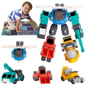 Whizmax Transforming Robot Toy for Boys 3-8 Years Old, 4 Magnetic Construction Truck Vehicles with Play Mat, Birthday Gift for Boys, 32 Pieces - 1 of 4