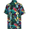 HAPPY BAY Men's Hawaiian Shirts Short Sleeve Button Down Shirt Pineapple Shirt Men Boho Vacation Casual Beach Shirts for Men M Tropical Parrots, Black - 2 of 4