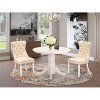 3-Piece Linen white Solid Wood Top - Round Upholstered Dining Room Set - Seats 4 - 2 of 4