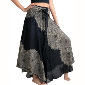 Women's Boho Maxi Skirt - Floral Print Long Flowy Skirt Hippierose Black - 1 of 4