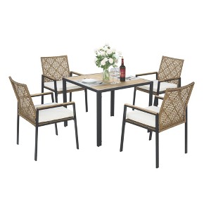 Kumasinova All-Weather Patio Dining Table Sets with 4 Chairs,Patio Conversation Combo Set with Acacia Table Top&Umbrella Hole for Backyard - 1 of 4