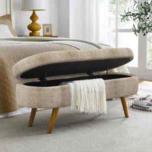 TUYOHW Oval Storage Bench,Linen End of Bed Ottoman Bench with Rubber Wood Legs,Ottoman for Living Room,Bedroom,Entryway - 1 of 4