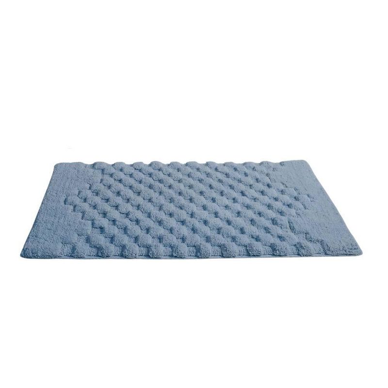 Knightsbridge Luxurious Block Pattern High Quality Year Round Cotton With Non-Skid Back Bath Rug Light Blue, 1 of 4