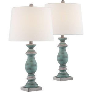 Regency Hill Patsy Country Cottage Table Lamps 26 1/2" High Set of 2 Blue with Table Top Dimmers Gray Fabric Drum Shade for Living Room House Home - 1 of 4