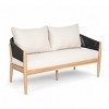 Outdoor Acacia Wood Loveseat,Modern Patio Rope Weave Loveseat with Wood Frame,Lounge Loveseat with Cushion for Garden or Deck-Coolbibila - 3 of 4