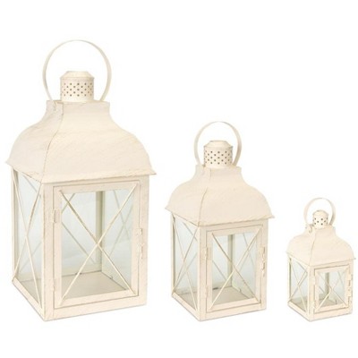Melrose Ivory Metal Farmhouse Lantern (Set of 3)