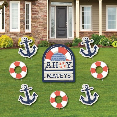 Big Dot of Happiness Ahoy - Nautical - Yard Sign & Outdoor Lawn Decorations - Baby Shower or Birthday Party Yard Signs - Set of 8