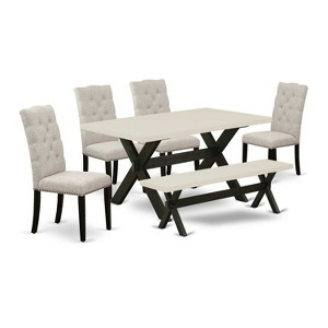 HomeStock 6-Pc Rectangle Natural Oak Finish Solid Wood Top Dining Table with 1-Bench, 4-Chairs - 1 of 4