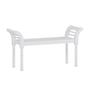 Vynxaria Elegant Retro Style Bench with Turned Legs, Bed End Bench for Bedroom or Living Room Decor, White - 1 of 4