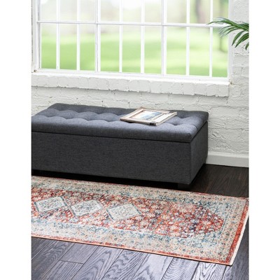 Vibrant Red Traditional Pattern 8 ft Polypropylene Runner Rug