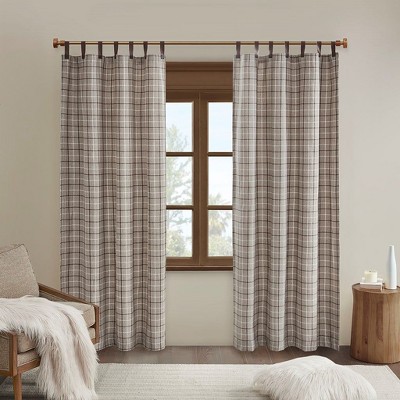 Kumasinova 84" Plaid Faux Leather Tab Top Curtains Panel,Kitchen Curtains with Wool Lining,Window Curtains for Living Room&Bedroom