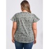 GRACE & GRANDEUR Women's Plus Size Ruffle V Neck Floral Printed Short Sleeve Vacation Casual Blouses - 3 of 4
