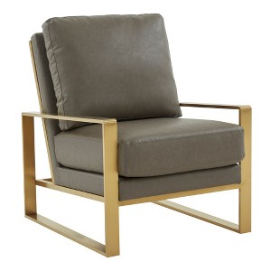 LeisureMod Jefferson Accent Arm Chair Upholstered in Faux Leather with Gold Stainless Steel Frame - 1 of 4