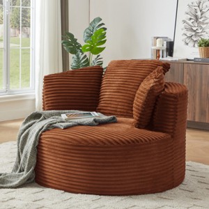 Modern Large Corduroy Bean Bag Chair for Adults, Round Armchair with Cushioned Backrest, Soft Lounge Seating for Living Room, Apartment – Koiai - 1 of 4