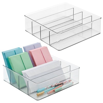 mDesign Plastic Storage Bin with Handles, Lid for Office - 4 Pack