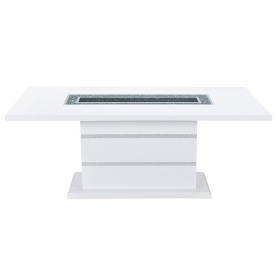 HomeRoots 79" White Faux Crystals Glass and Wood Pedestal Base Dining Table