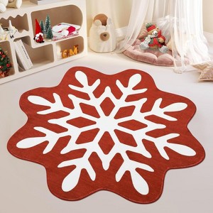 4x4 Christmas Rug, Washable Low Pile Non-Slip Soft Carpet for Living Room Bedroom Dining Room Classroom Office Nursery, Red Snow Pattern - 1 of 4