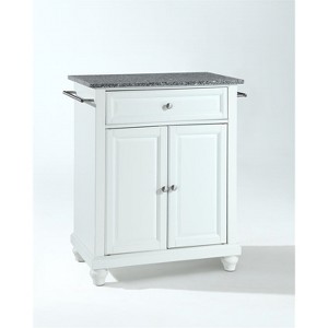 HomeStock  Cambridge Granite Top Small Portable Rolling Kitchen Island Storage Cart, Microwave Stand, White - 1 of 4