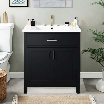 NicBex 30" Bathroom Vanity with Ceramic Sink, Bathroom Cabinet Storage with 1 Spacious Cabinet and 1 Hidden Drawers for Bathroom, Black