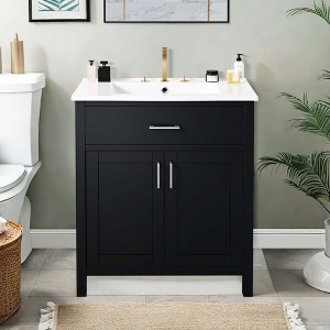 NicBex 30" Bathroom Vanity with Ceramic Sink, Bathroom Cabinet Storage with 1 Spacious Cabinet and 1 Hidden Drawers for Bathroom, Black - 1 of 4