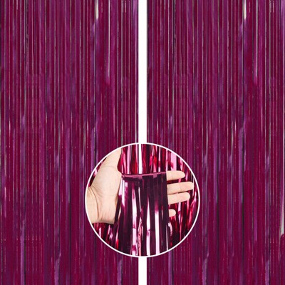 PartyWoo Fringe Curtain Burgundy Red Foil 3.3x6.6 Feet 2 pcs