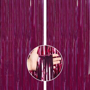 PartyWoo Fringe Curtain Burgundy Red Foil 3.3x6.6 Feet 2 pcs - 1 of 4