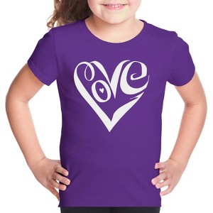 LA Pop Art Girl's Word Art T-shirt - Script Love Heart - 1 of 4