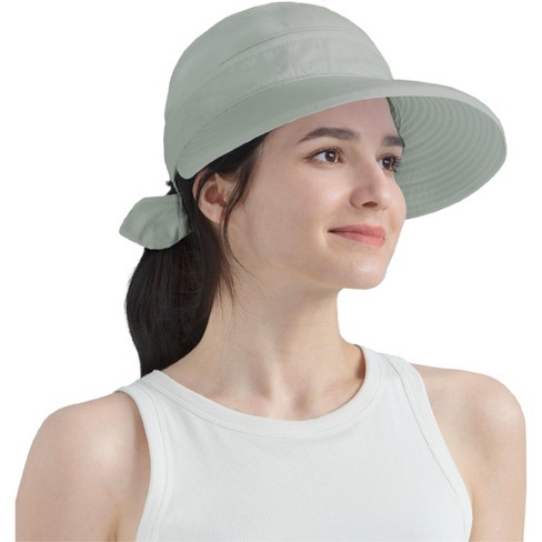 SUN CUBE Women Sun Hat for Outdoor UV Protection, Wide Brim Sun Hat  Ponytail, Convertible Zip-Off Beach Hat Visor (Light Gray)