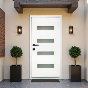 PexFix 36"x80" 4-Lite Exterior Frosted Glass Prehung Front Entry Door Primed Interior Fiberglass Entrance Door White Right Hand Inswing w/ Vinyl Frame - 1 of 4