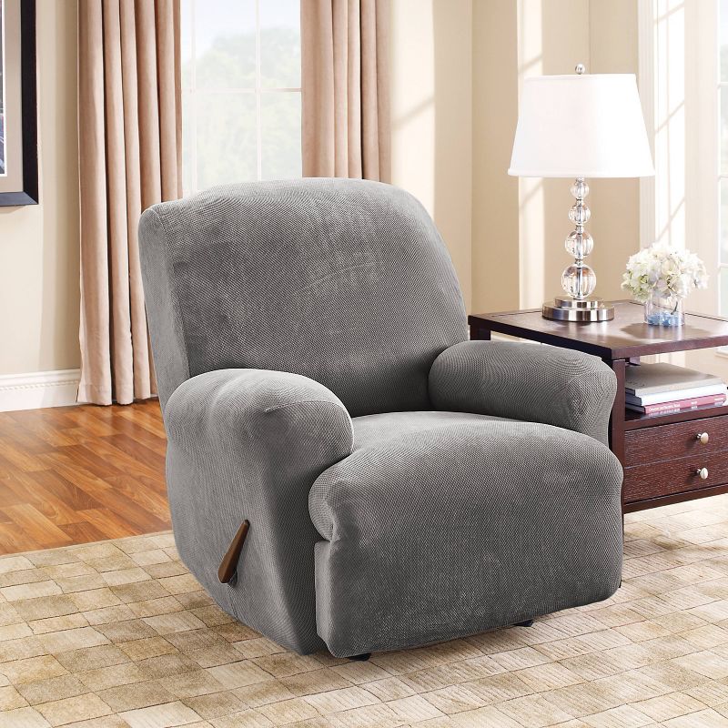 Stretch Pique Recliner Slipcover Flannel Gray - Sure Fit, 1 of 3