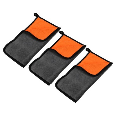 Unique Bargains Extra Large 500 GSM Microfibre Car Drying Towel 11.81"x11.81" Gray Orange 3 Pcs