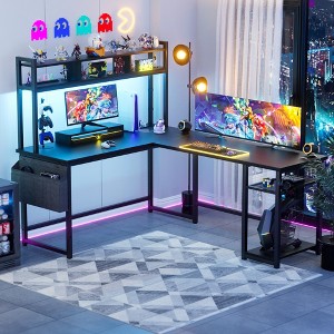 Aheaplus L Shaped Desk with Power Outlet & LED Strip - 1 of 4